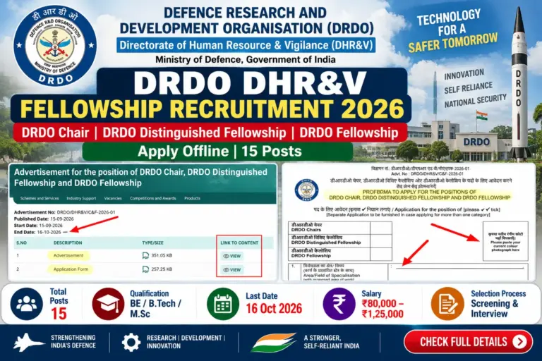 DRDO DHR&V Fellowship Recruitment 2026