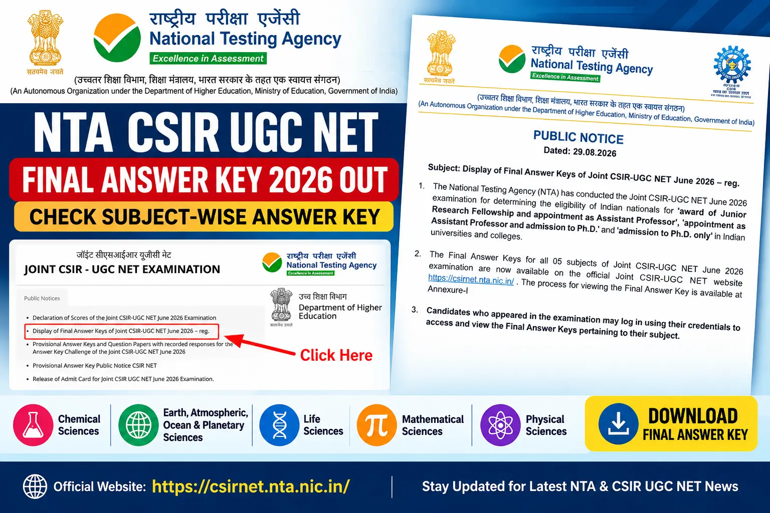 NTA CSIR UGC NET Final Answer Key 2026