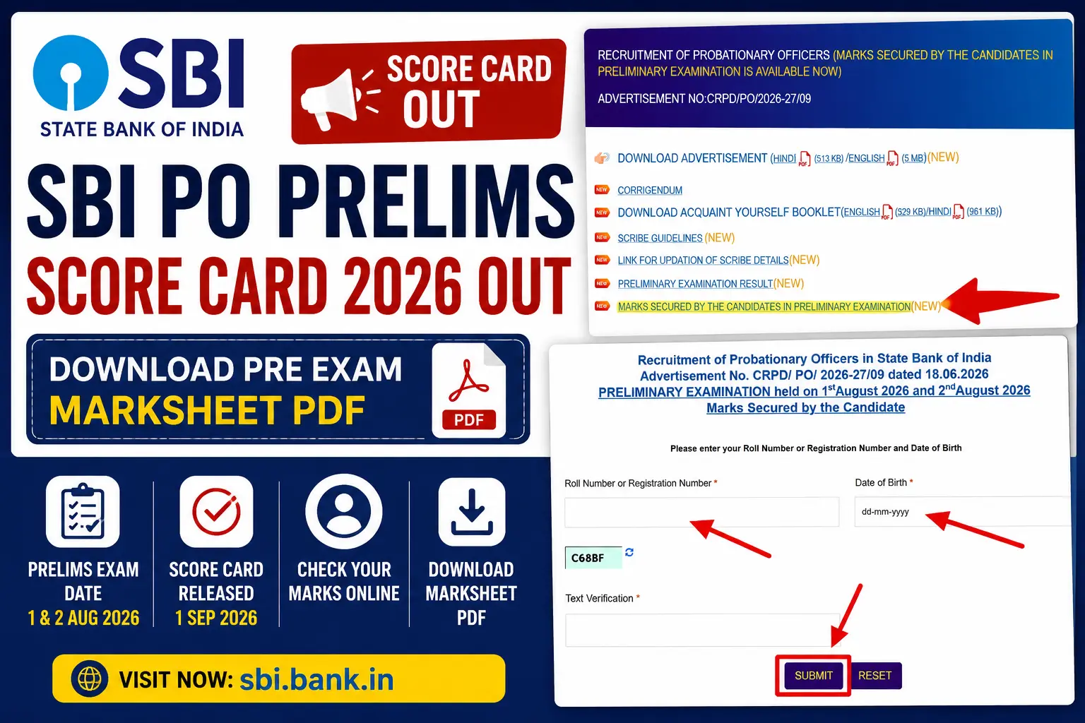 SBI PO Prelims Score Card 2026 