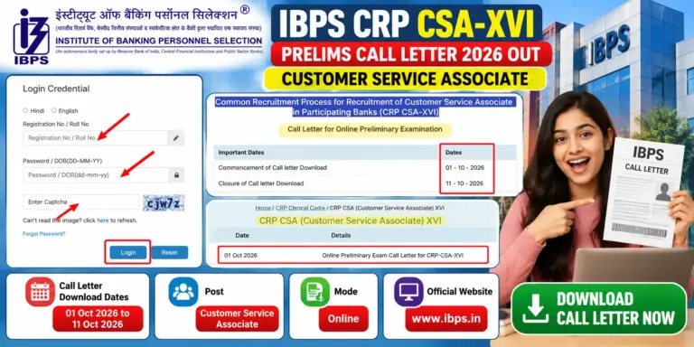 IBPS CSA-XVI Prelims Call Letter 2026
